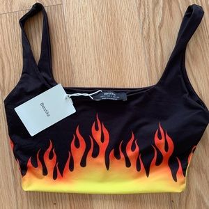 Bershka Tight Flames Nylon Crop Top Size S